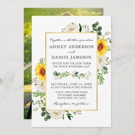 水彩ひまわり写真白結婚フローラ 招待状
