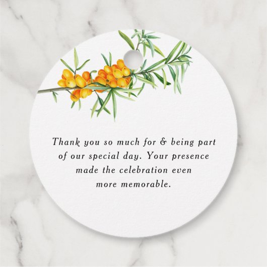 水彩ひまわり及びシーバクソーンベイビーシャワー フェイバータグ (裏面)