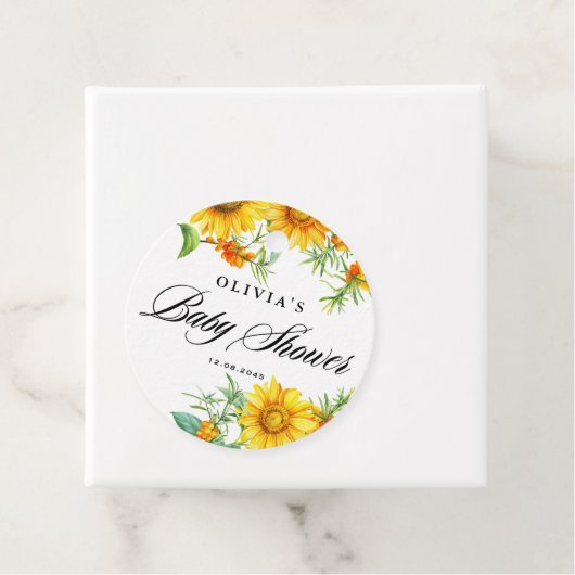 水彩ひまわり及びシーバクソーンベイビーシャワー フェイバータグ (インサイチュ)