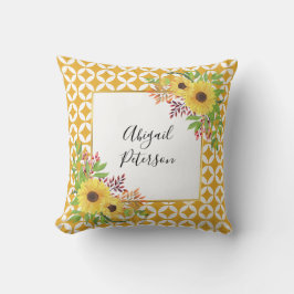 水彩ひまわり及び幾何学模様 クッション