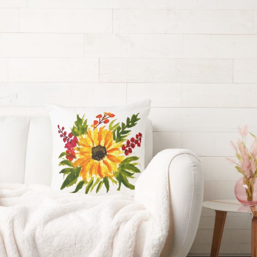 水彩ひまわり可愛モダンい クッション (ソファ)