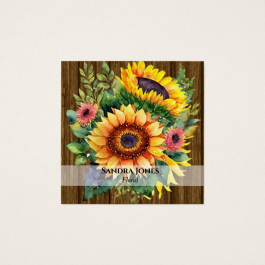 水彩ひまわり名刺 – 木目 (正面)