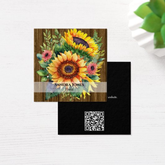 水彩ひまわり名刺 – 木目 (デスク)