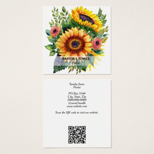 水彩ひまわり名刺 – 白 (正面&裏面)