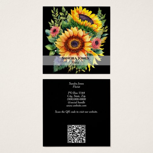 水彩ひまわり名刺 – 黒 (正面&裏面)