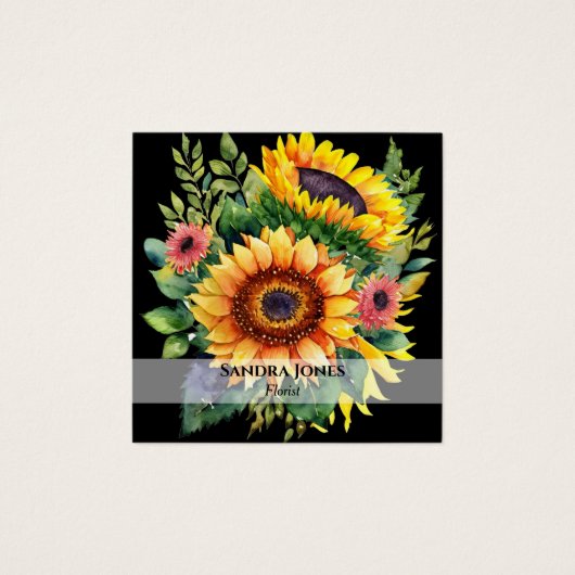 水彩ひまわり名刺 – 黒 (正面)