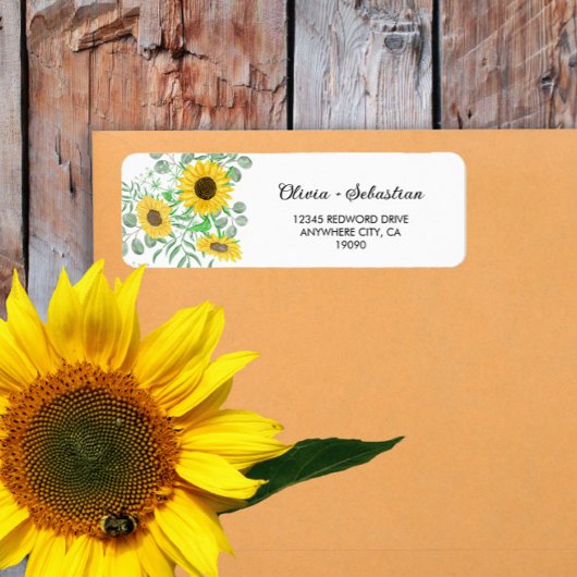 水彩ひまわり差出人住所ラベル ラベル