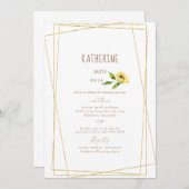 水彩ひまわり幹モダンブライダルシャワー 招待状 (正面/裏面)