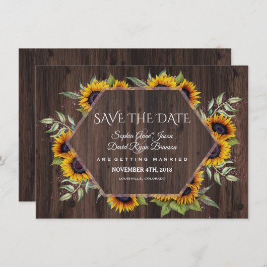 水彩ひまわり幾何学木結婚材 セーブザデート (正面/裏面)