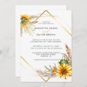 水彩ひまわり幾何素朴結婚の 招待状 (正面/裏面)