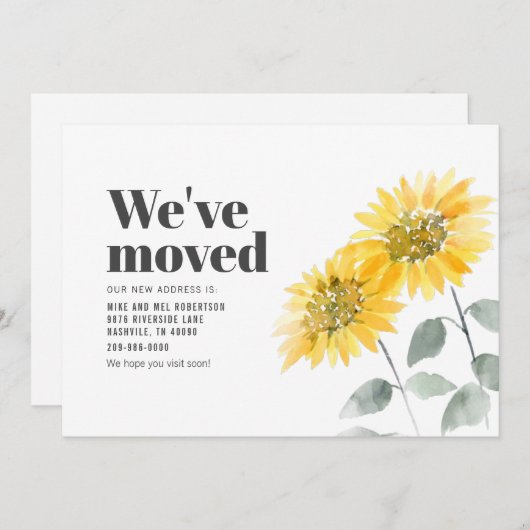 水彩ひまわり引っ越しました移動 案内状 (正面/裏面)