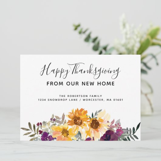 水彩ひまわり感謝新しい住所 案内状 (スタンド正面)