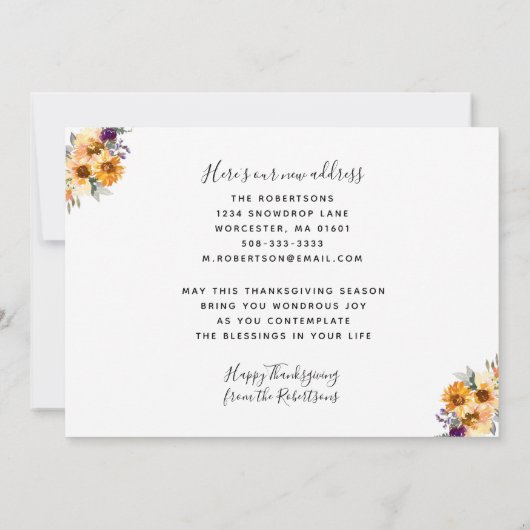 水彩ひまわり感謝新しい住所 案内状 (裏面)