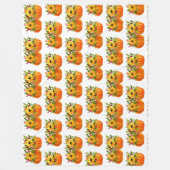 水彩ひまわり感謝祭かぼちゃの秋 フリースブランケット (正面)