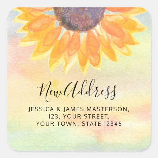 水彩ひまわり新住所スクエアステッカー スクエアシール (正面)