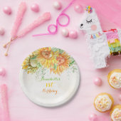 水彩ひまわり明るいオレンジ色イエローグリーン ペーパープレート (パーティー)