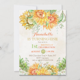 水彩ひまわり明るいオレンジ色イエローグリーン 招待状