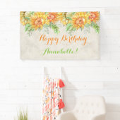 水彩ひまわり明るいオレンジ色イエローグリーン 横断幕 (インサイチュ)