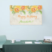 水彩ひまわり明るいオレンジ色イエローグリーン 横断幕 (トレードショー)