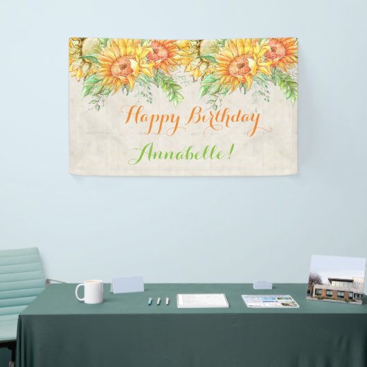 水彩ひまわり明るいオレンジ色イエローグリーン 横断幕 (トレードショー)