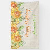 水彩ひまわり明るいオレンジ色イエローグリーン 横断幕 (縦)