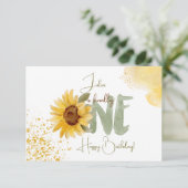 水彩ひまわり最初の誕生日ハッピーバースデー カード (スタンド正面)