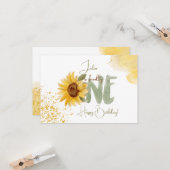 水彩ひまわり最初の誕生日ハッピーバースデー カード (正面/裏面インサイチュ)