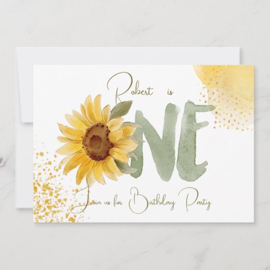 水彩ひまわり最初の誕生日招待状 招待状 (正面)