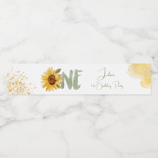 水彩ひまわり最初の誕生日 ペットボトルラベル (シングルラベル)