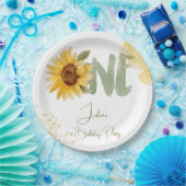 水彩ひまわり最初の誕生日 ペーパープレート (パーティー)