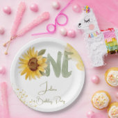 水彩ひまわり最初の誕生日 ペーパープレート (パーティー)