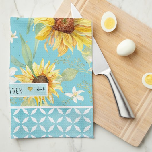 水彩ひまわり最高のの母なるフローラ キッチンタオル (四つ折り)