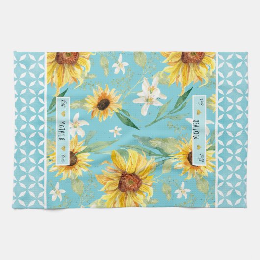 水彩ひまわり最高のの母なるフローラ キッチンタオル (横)