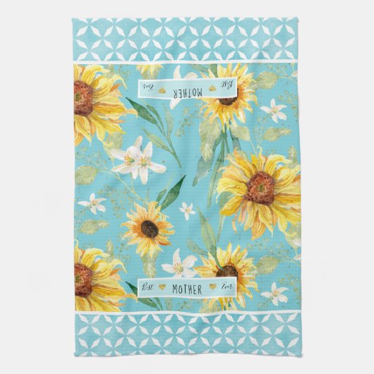 水彩ひまわり最高のの母なるフローラ キッチンタオル (縦)