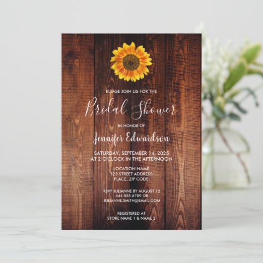 水彩ひまわり木ブライダルシャワー 招待状 (スタンド正面)