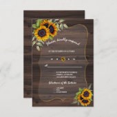 水彩ひまわり木製ウェディングRSVP 出欠カード (正面/裏面)