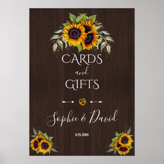 水彩ひまわり木製カード&ギフト結婚ズ ポスター (正面)