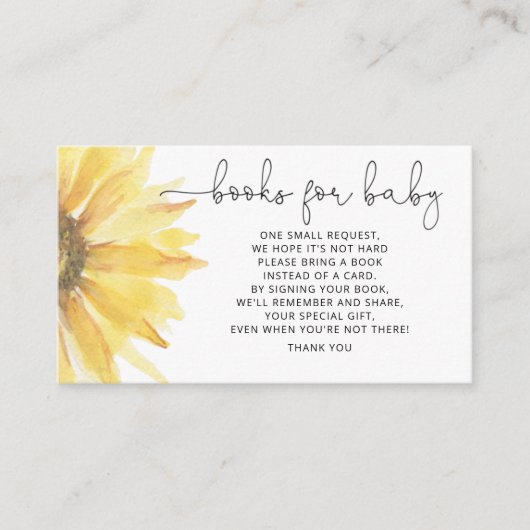水彩ひまわり本ベビーチケット エンクロージャーカード (正面)