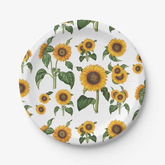 水彩ひまわり植物観葉緑 ペーパープレート (正面)