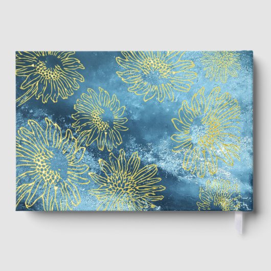 水彩ひまわり模様金ゴールドフォイル結婚ズ ゲストブック (裏面)