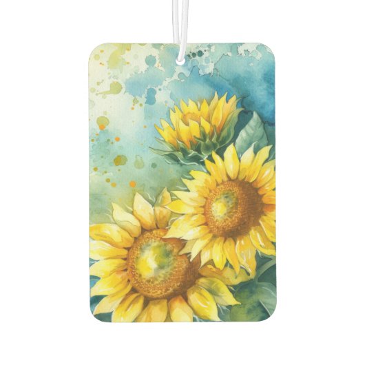 水彩ひまわり濃いティール（緑がかった色）シグニガーリーチャー カーエアーフレッシュナー (裏面)