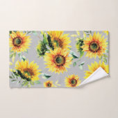 水彩ひまわり灰色 ハンドタオル (ハンドタオル)