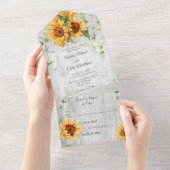 水彩ひまわり白い木材の上 オールインワン招待状 (貼ってはがせる)