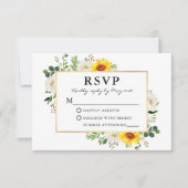 水彩ひまわり白フローラ金ゴールド 出欠カード (正面)