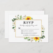 水彩ひまわり白フローラ金ゴールド 出欠カード (正面/裏面)