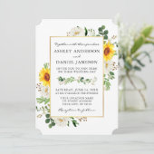 水彩ひまわり白フローラ金ゴールド 招待状 (スタンド正面)