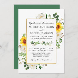 水彩ひまわり白フローラ金ゴールド 招待状