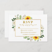 水彩ひまわり白結婚フローラ金ゴールド 出欠カード (正面/裏面)