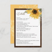 水彩ひまわり素朴な木結婚の詳細 エンクロージャーカード (正面/裏面)