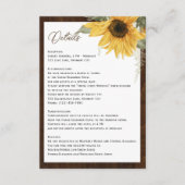 水彩ひまわり素朴な木結婚の詳細 エンクロージャーカード (正面)